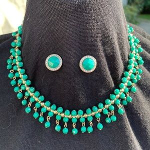 Avon Vintage Green Embellished Necklace Earring